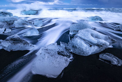 Closup view of frozen sea during winter