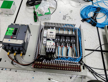 High angle view of computer keyboard on table