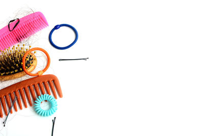 High angle view of candies against white background