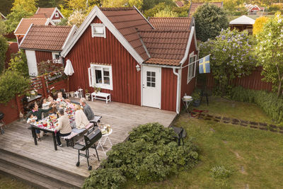 Family having meal in garden