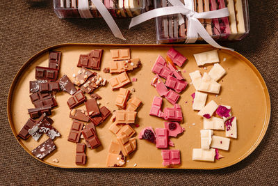 High angle view of cookies on table