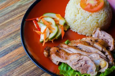 High angle view of food in plate