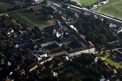 High angle view of buildings in city