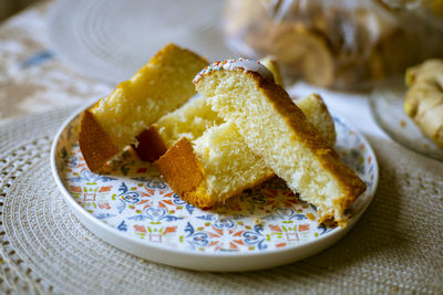 Close-up of dessert in plate on table