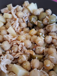 High angle view of chopped vegetables in bowl