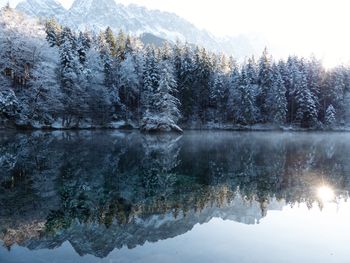 Scenic view of lake against sky during winter