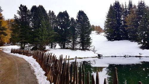 Scenic view of frozen lake against sky during winter