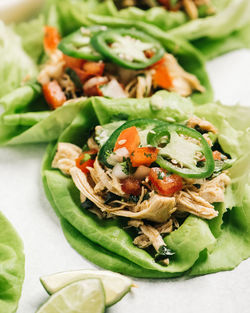 Cilantro lime shredded chicken lettuce wrapped tacos