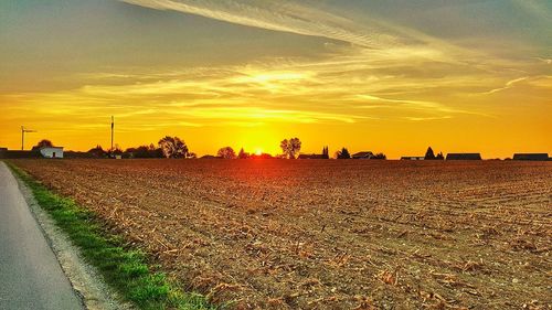 Scenic view of field against sky during sunset