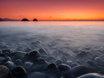 Scenic view of sea during sunset