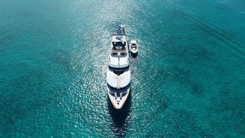High angle view of ship in sea