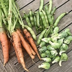 High angle view of vegetables on table