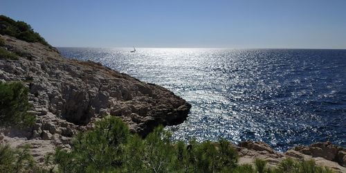 Scenic view of sea against clear sky