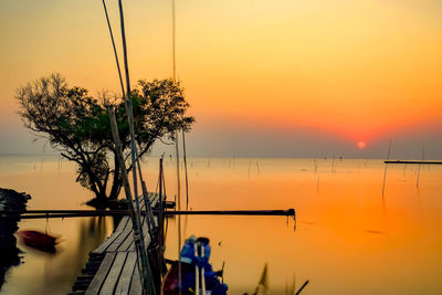 Scenic view of lake against sky during sunset