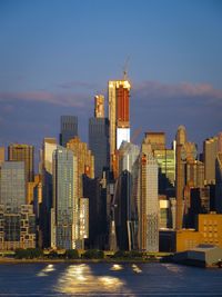 Illuminated buildings in city