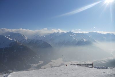 Scenic view of snowcapped mountains against sky