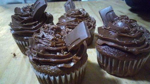 High angle view of cupcakes on table