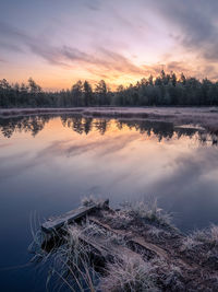 Scenic view of lake against sky during sunset