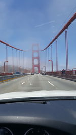 View of suspension bridge in city