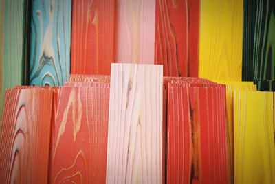 Full frame shot of multi colored painted wooden planks