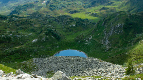 High angle view of green landscape