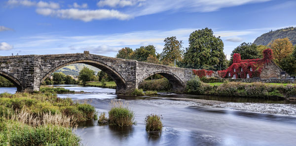 Bridge over river against sky