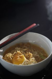 Close-up of meal served in bowl on table