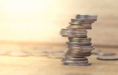 Close-up of coin on table
