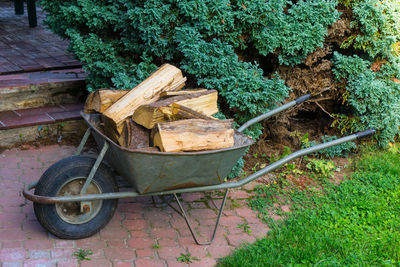 High angle view of old and wheel
