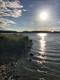 Scenic view of lake against sky during sunset