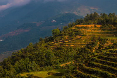 Scenic view of landscape and mountains against sky