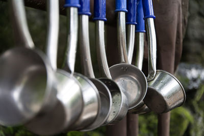 Close-up of wet utensils hanging at jeolmul natural recreation forest