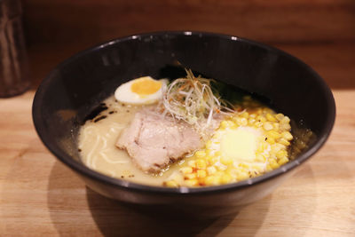 High angle view of food in bowl on table