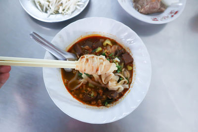 High angle view of meal served in bowl