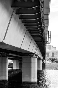 Low angle view of bridge over river in city