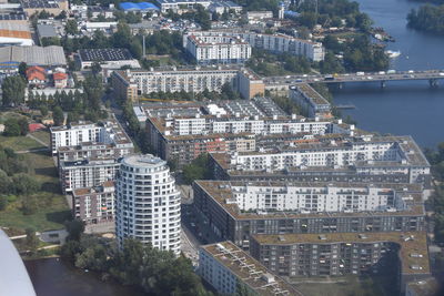 High angle view of buildings in city