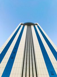 Low angle view of modern building against clear blue sky