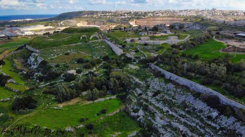 High angle view of buildings in city