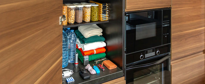 High angle view of various objects on table