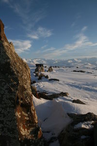 Scenic view of landscape against sky during winter