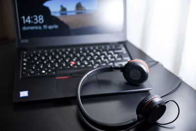 Close-up of laptop on table