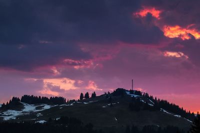 Panoramic view of silhouette buildings against sky at sunset