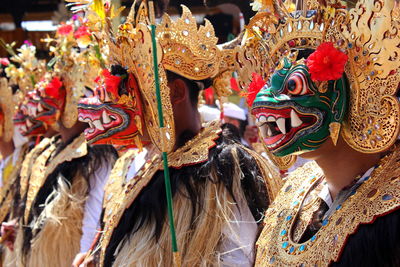 Close-up of multi colored decoration in traditional clothing