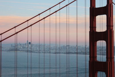 View of suspension bridge over sea