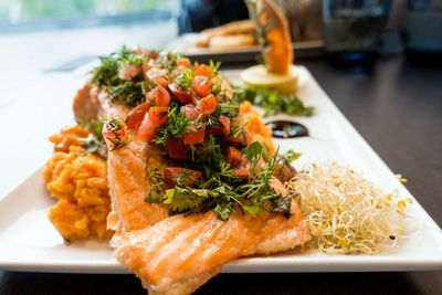 Close-up of salad in plate on table