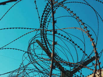 Close-up of spiral razor wire fence