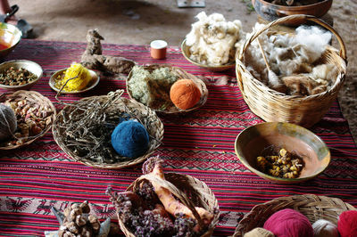 High angle view of food on table