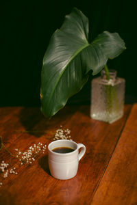 Close-up of tea cup on table