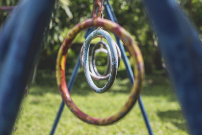 Close-up of metallic structure in park