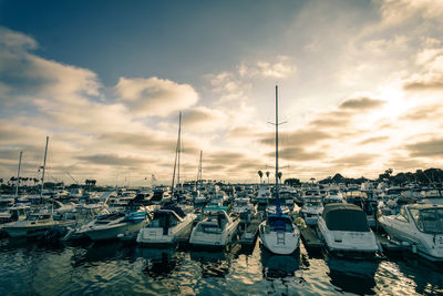 Boats moored in sea